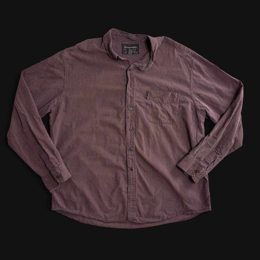 Vintage Abercrombie & Fitch Mens XL Burgundy Micro Stripe Cotton Button Up Shirt